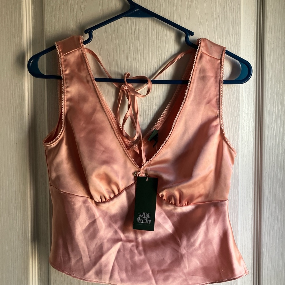 NWT Wild Fable pink satin top with tie back detail XS